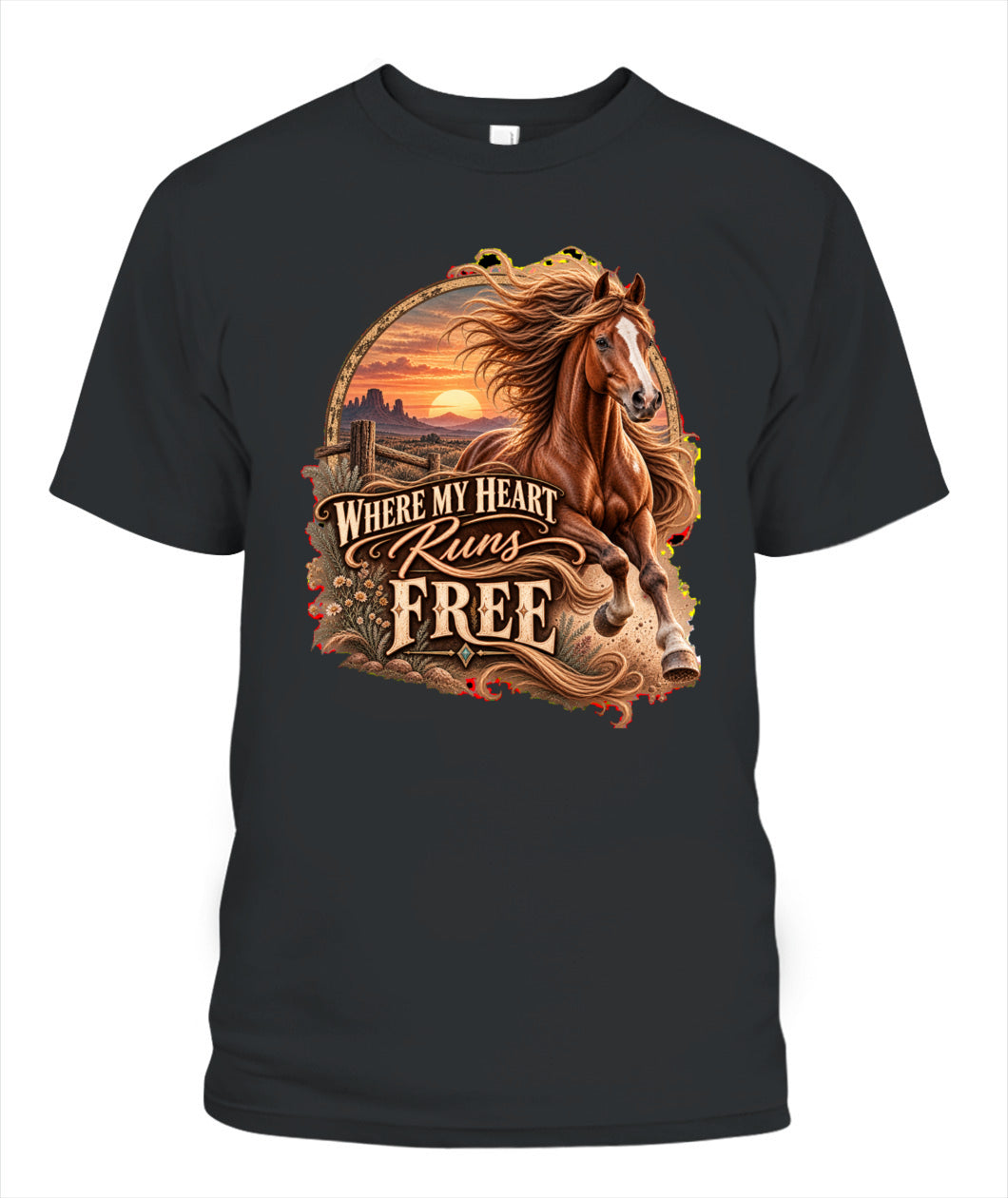 Where My Heart Runs Free Shirt – Western Horse Lover Graphic Tee