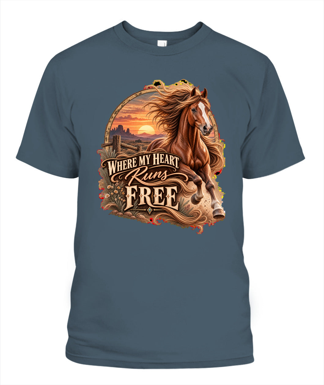Where My Heart Runs Free Shirt – Western Horse Lover Graphic Tee