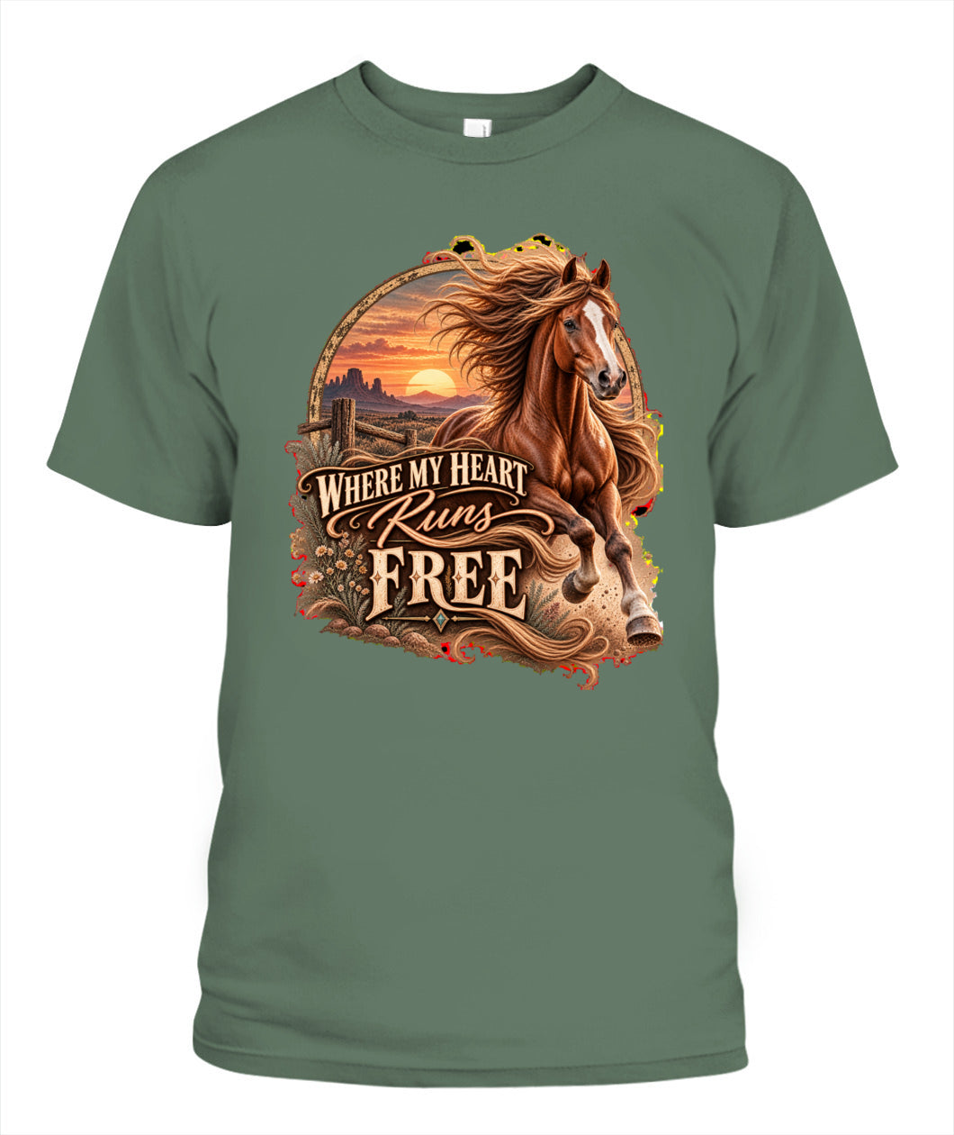 Where My Heart Runs Free Shirt – Western Horse Lover Graphic Tee