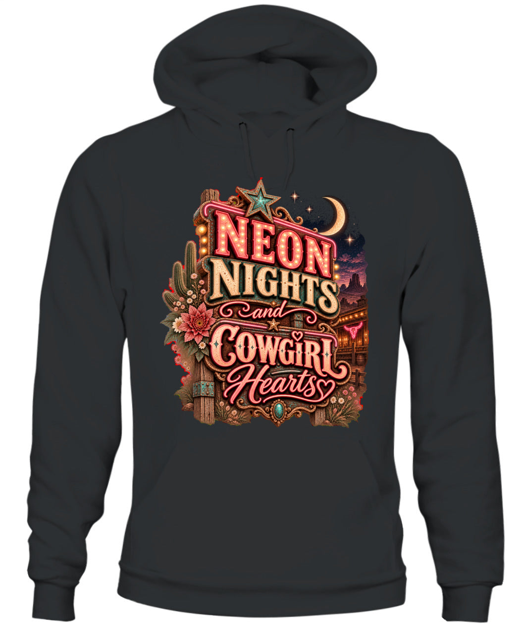 Neon Nights & Cowgirl Hearts Sweatshirt & Hoodie – Western Cowgirl Pullover