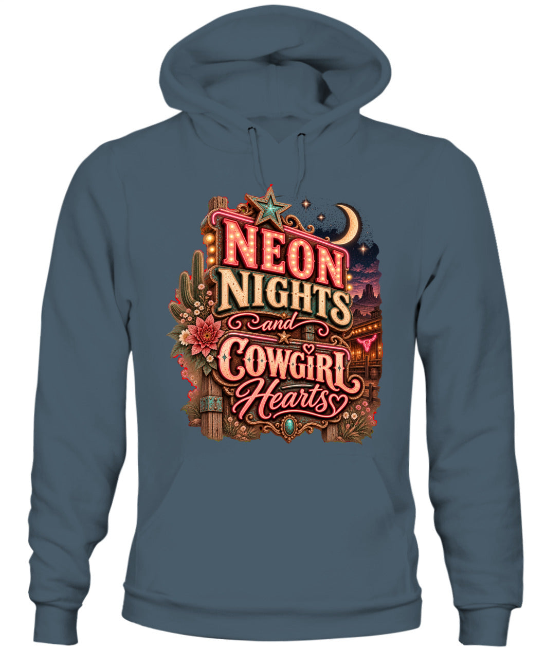 Neon Nights & Cowgirl Hearts Sweatshirt & Hoodie – Western Cowgirl Pullover