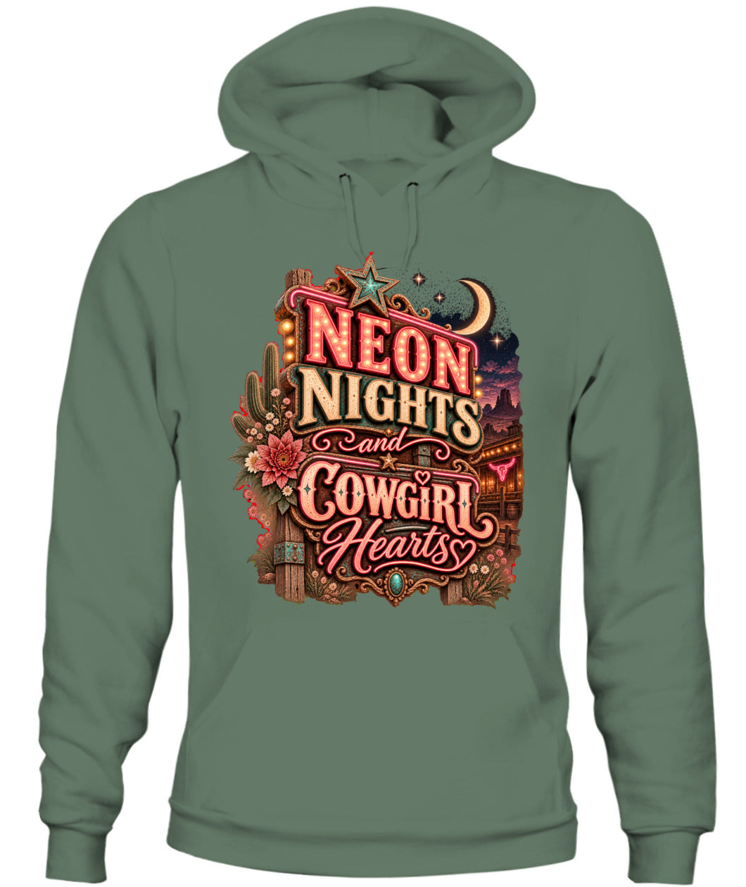 Neon Nights & Cowgirl Hearts Sweatshirt & Hoodie – Western Cowgirl Pullover