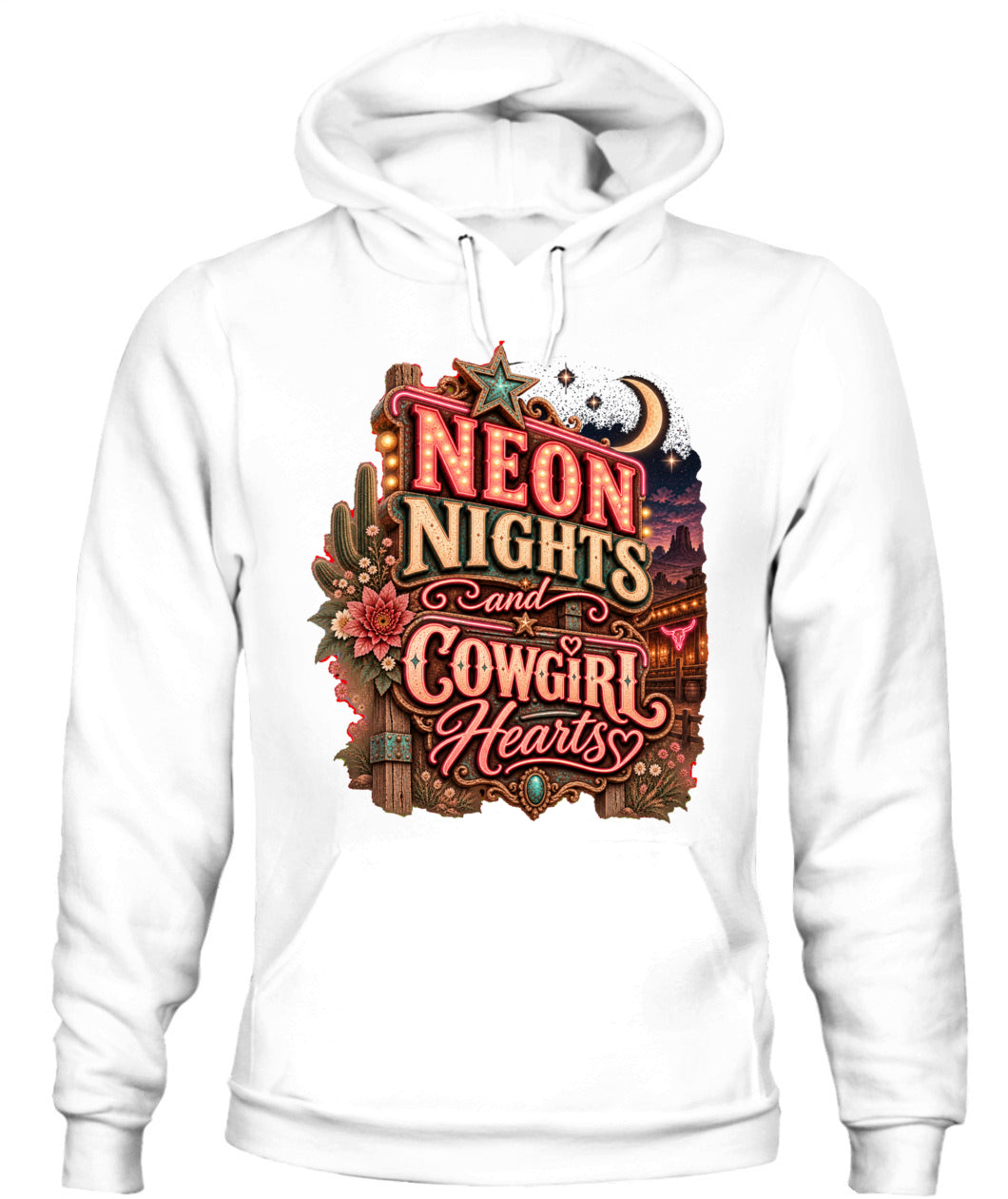 Neon Nights & Cowgirl Hearts Sweatshirt & Hoodie – Western Cowgirl Pullover