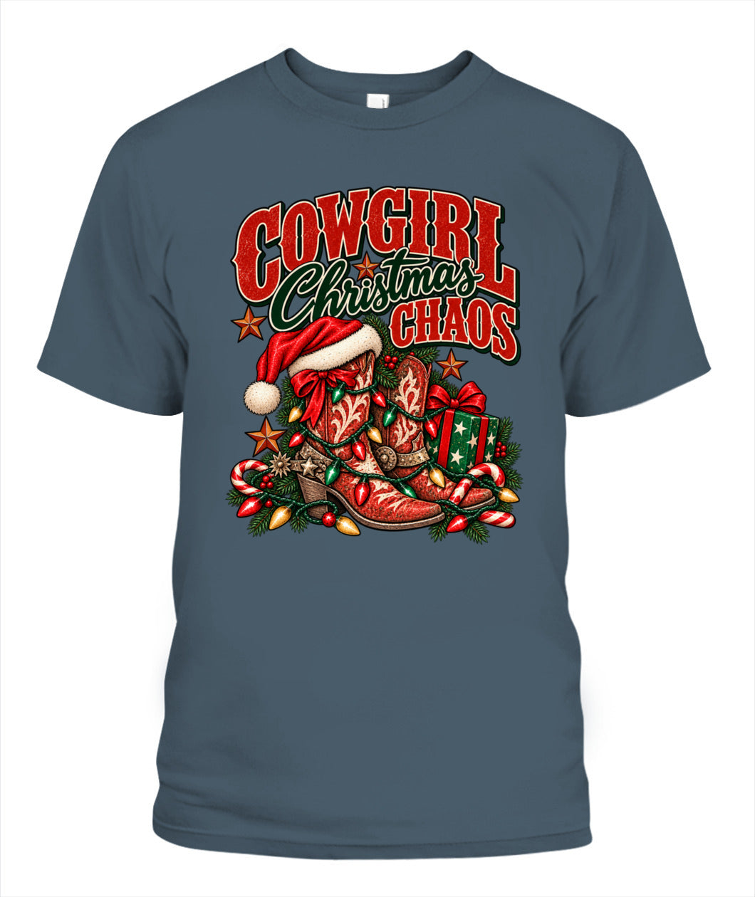 Cowgirl Christmas Chaos T-Shirt – Western Christmas Cowboy Boots Shirt