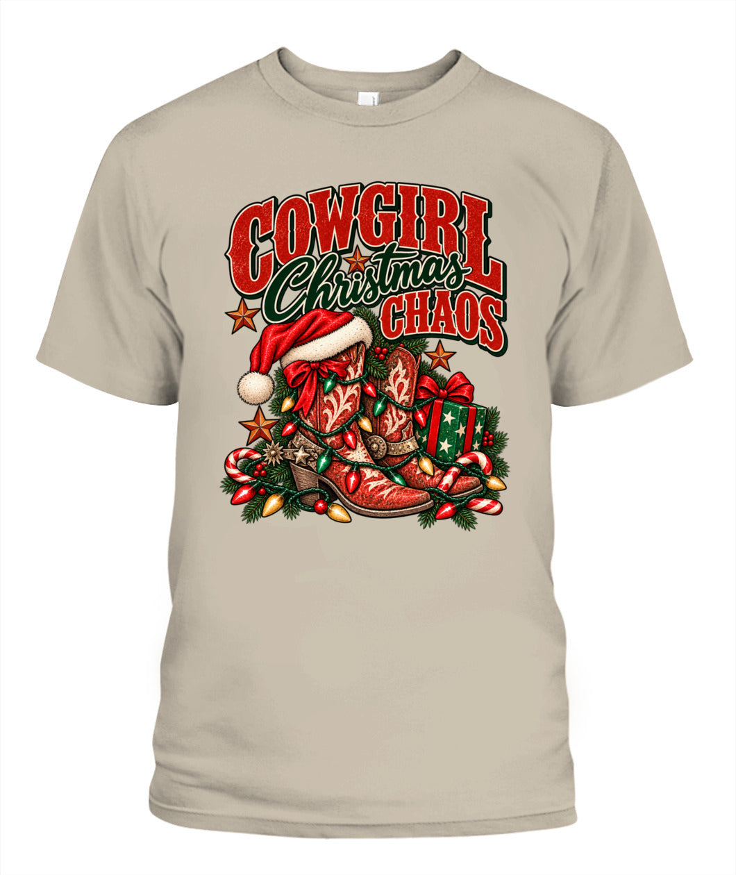 Cowgirl Christmas Chaos T-Shirt – Western Christmas Cowboy Boots Shirt
