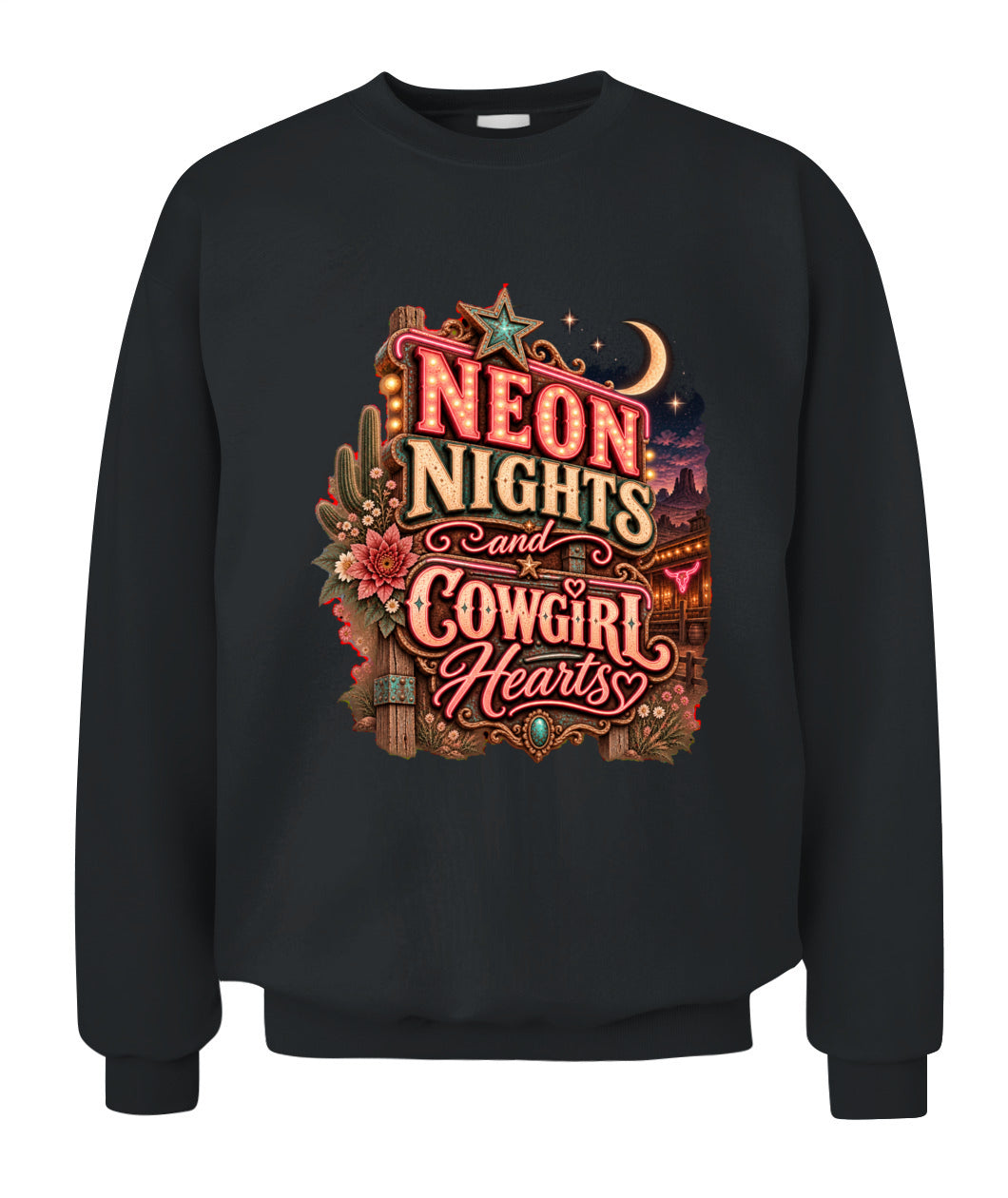 Neon Nights & Cowgirl Hearts Sweatshirt & Hoodie – Western Cowgirl Pullover