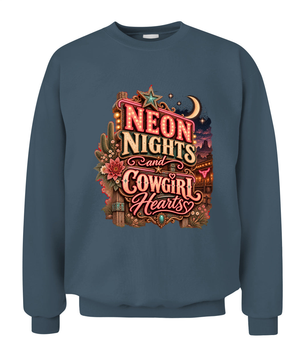 Neon Nights & Cowgirl Hearts Sweatshirt & Hoodie – Western Cowgirl Pullover
