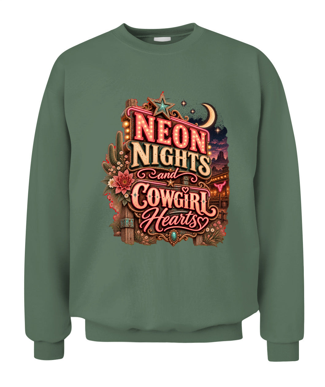 Neon Nights & Cowgirl Hearts Sweatshirt & Hoodie – Western Cowgirl Pullover