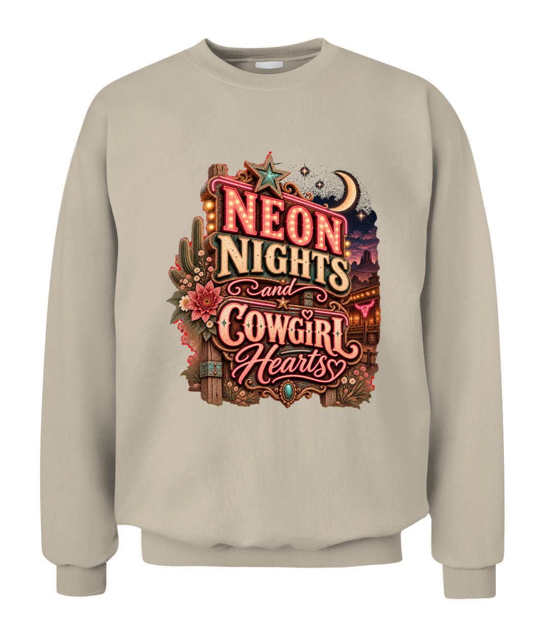 Neon Nights & Cowgirl Hearts Sweatshirt & Hoodie – Western Cowgirl Pullover