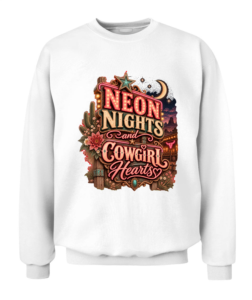 Neon Nights & Cowgirl Hearts Sweatshirt & Hoodie – Western Cowgirl Pullover