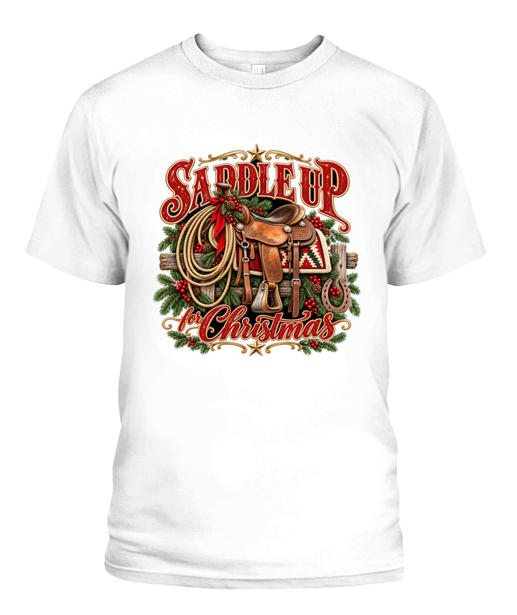 Saddle Up for Christmas Shirt – Western Cowboy Christmas Graphic Tee