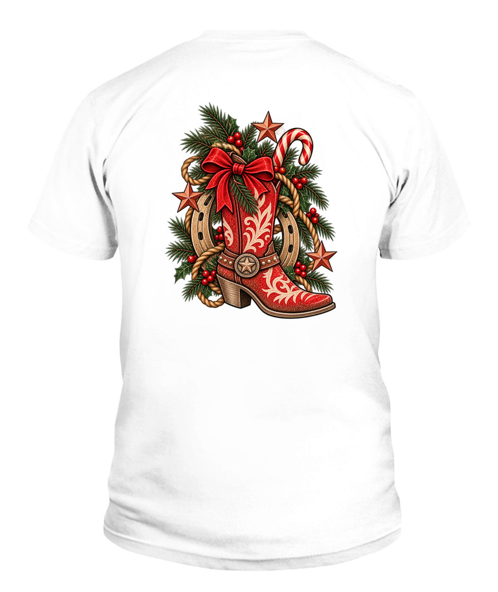 Christmas Cowgirl Boot T-Shirt – Western Christmas Cowboy Shirt