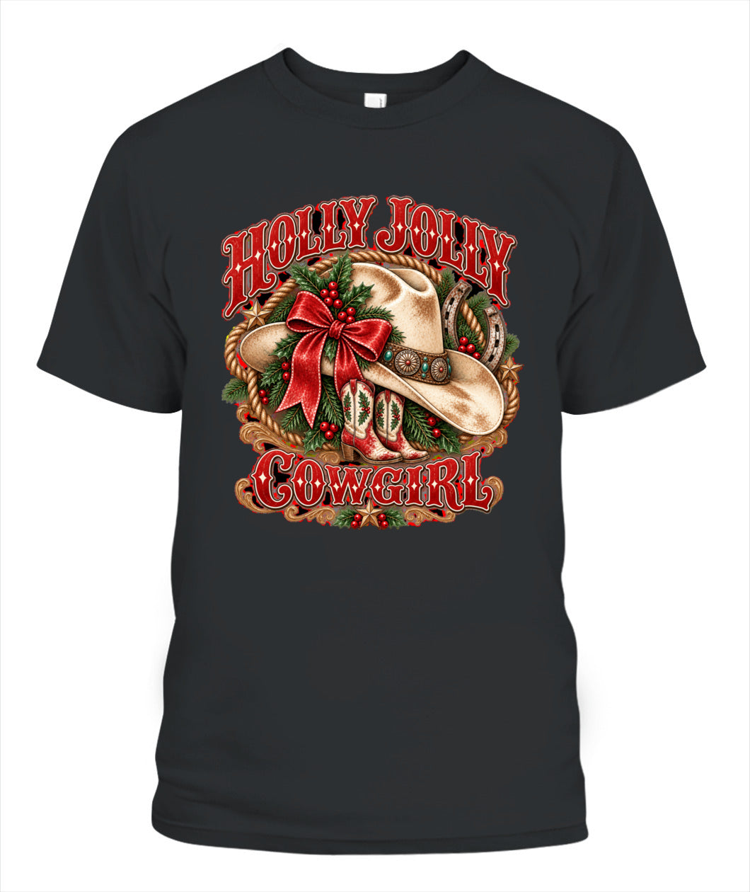Holly Jolly Cowgirl Christmas Shirt – Western Christmas Graphic Tee