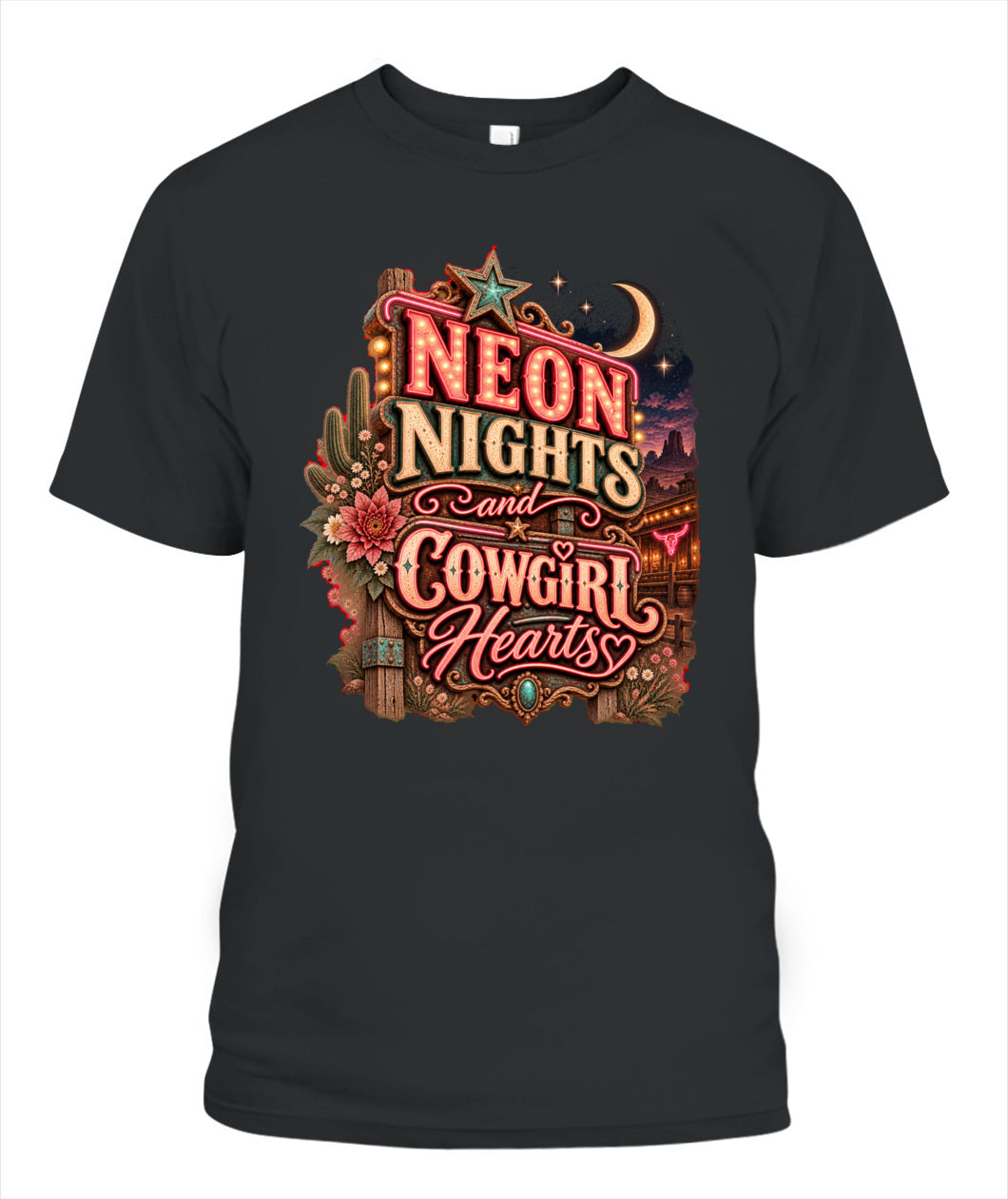 Neon Nights & Cowgirl Hearts Shirt – Western Cowgirl Graphic Tee
