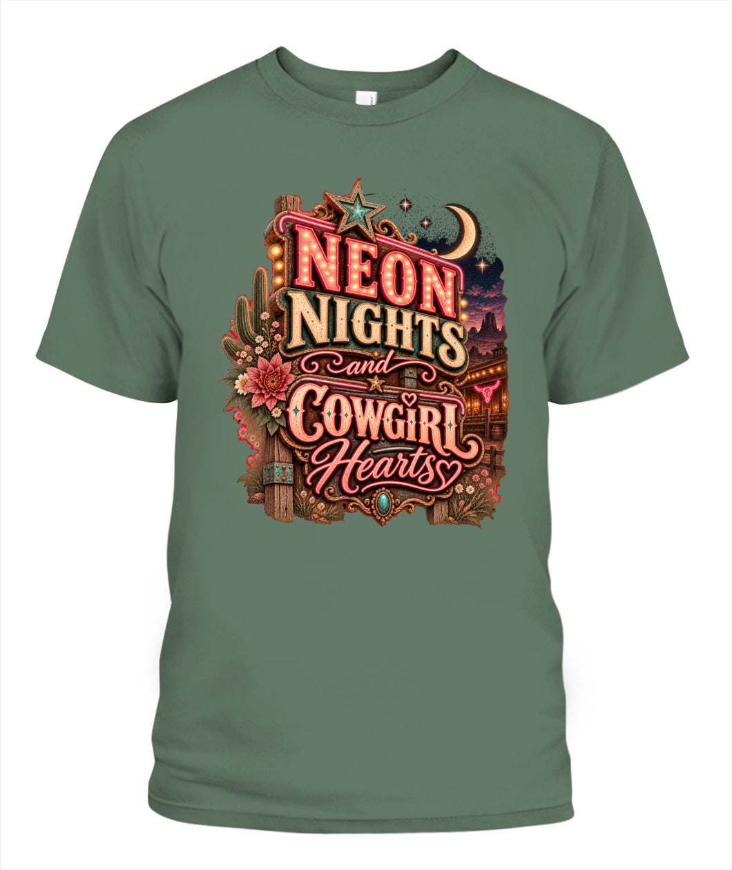 Neon Nights & Cowgirl Hearts Shirt – Western Cowgirl Graphic Tee