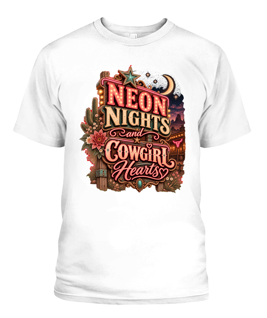 Neon Nights & Cowgirl Hearts Shirt – Western Cowgirl Graphic Tee